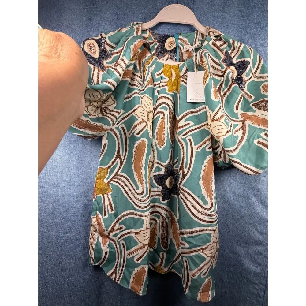 Ulla Johnson Anita Silk Puff Sleeve Blouse Top NWT Abstract Floral Print Size 2